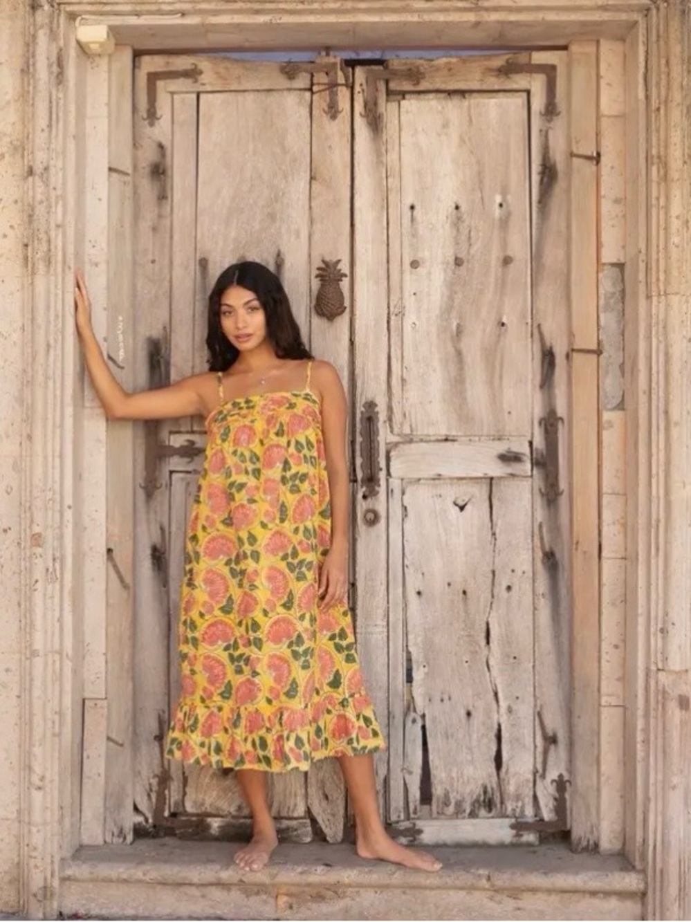 Women’s Yellow Floral Slip Midi Dress